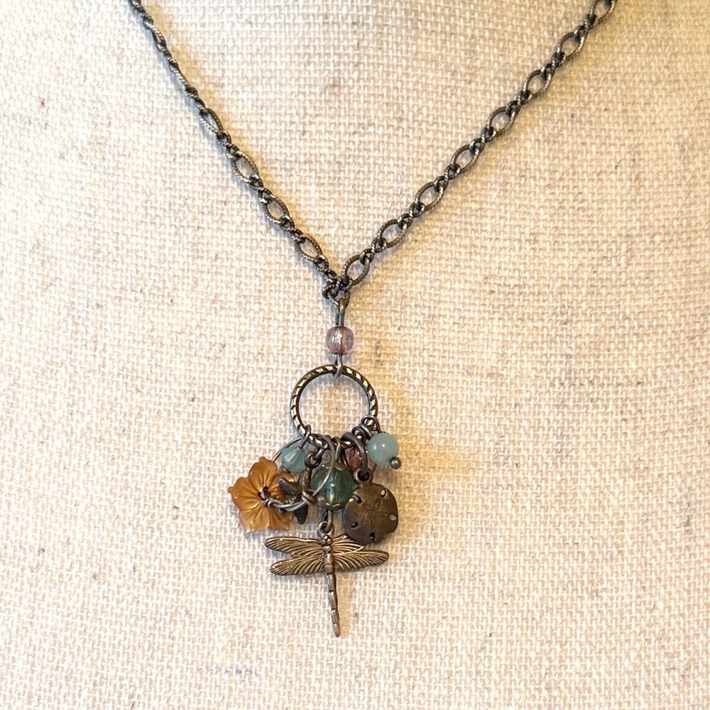 Desert Heart Charm Cluster Firefly Starfish Sand Dollar Beach Necklace